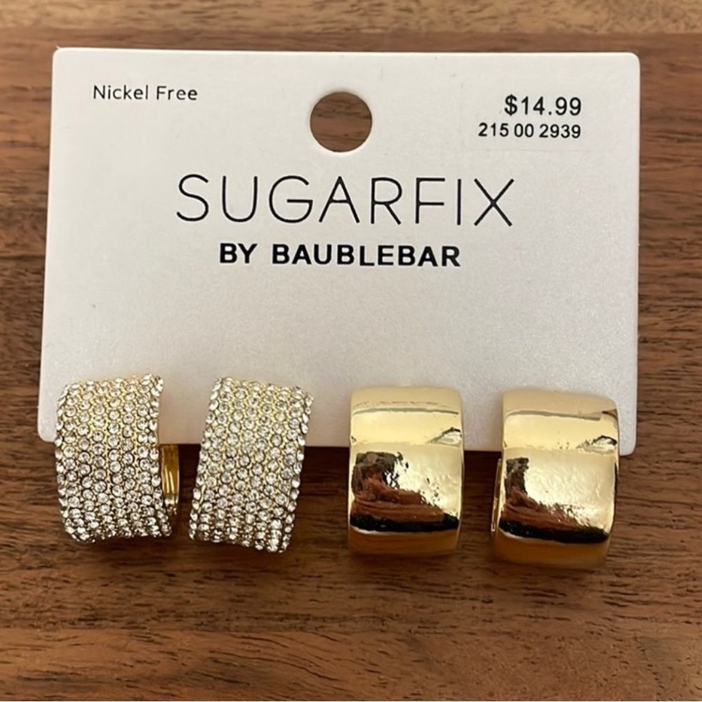Sugarfix by Baublebar Nickel Free 2 Pairs of Gold Tone Earrings